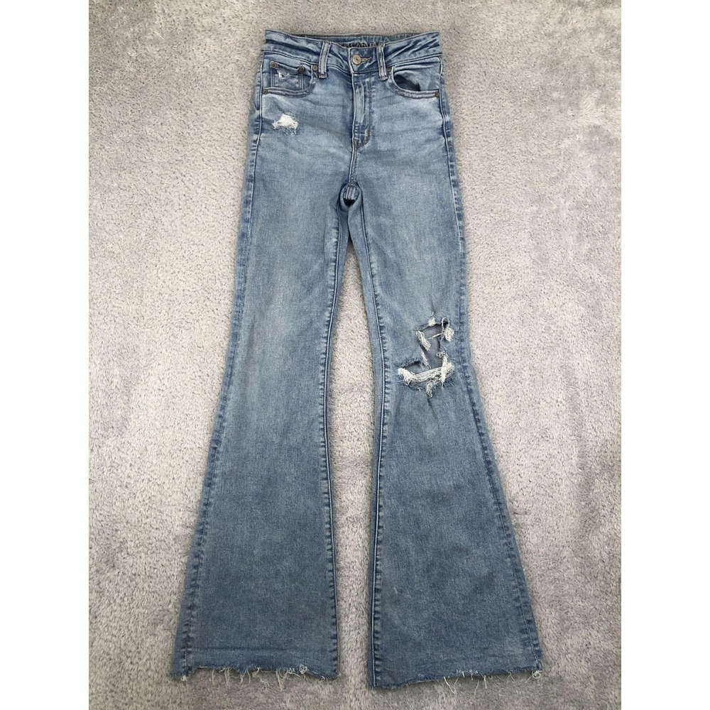 American Eagle Outfitters High Rise Flared Jeans - Light Blue